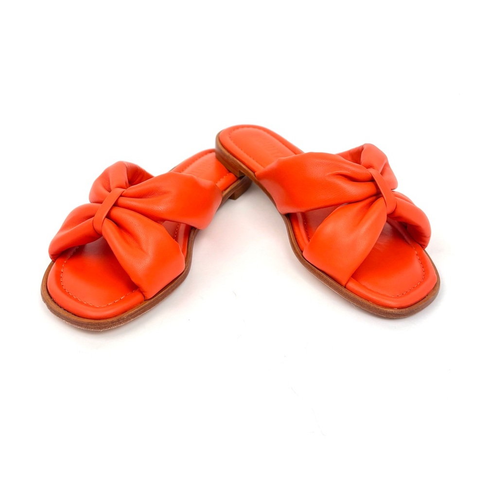 Schutz Fairy Nappa Leather Flame Orange Slide Sandals Size 7